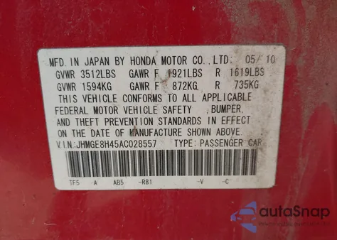 2010 Honda Fit Sport z USA, uszkodzony, nr VIN JHMGE8H45AC028557